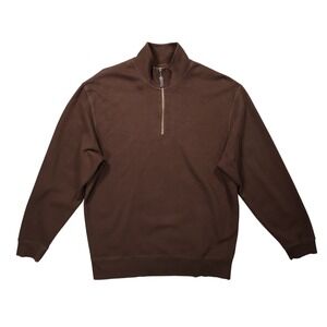 Roundtree & Yorke Pullover Mens L Brown Excellent 1/4 Zip Ribbed Cotton 1434